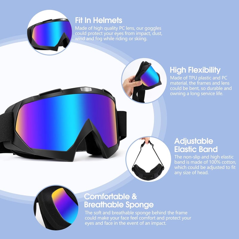 Lievermo Motorcycle Goggles Dirt Bike Goggles 2 Pack ATV Off-Road Riding Motocross Ski Goggles - Image 3
